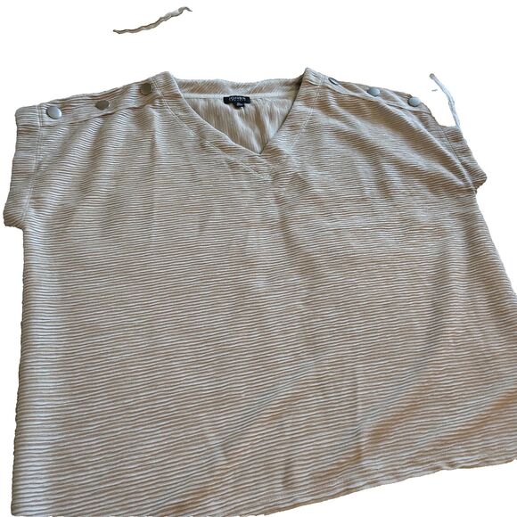 Jones New York Tops - JONES New York Top Womens XL Beige Short Sleeve Blouse Ribbed Texture Stretch